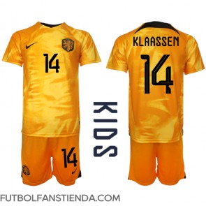 Países Bajos Davy Klaassen #14 Primera Equipación Niños Mundial 2022 Manga Corta (+ Pantalones cortos)